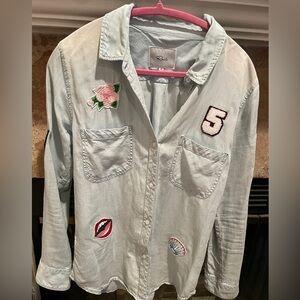 NWOT Rails Carter Embroidered Vintage Chambray Denim Patch Shirt S